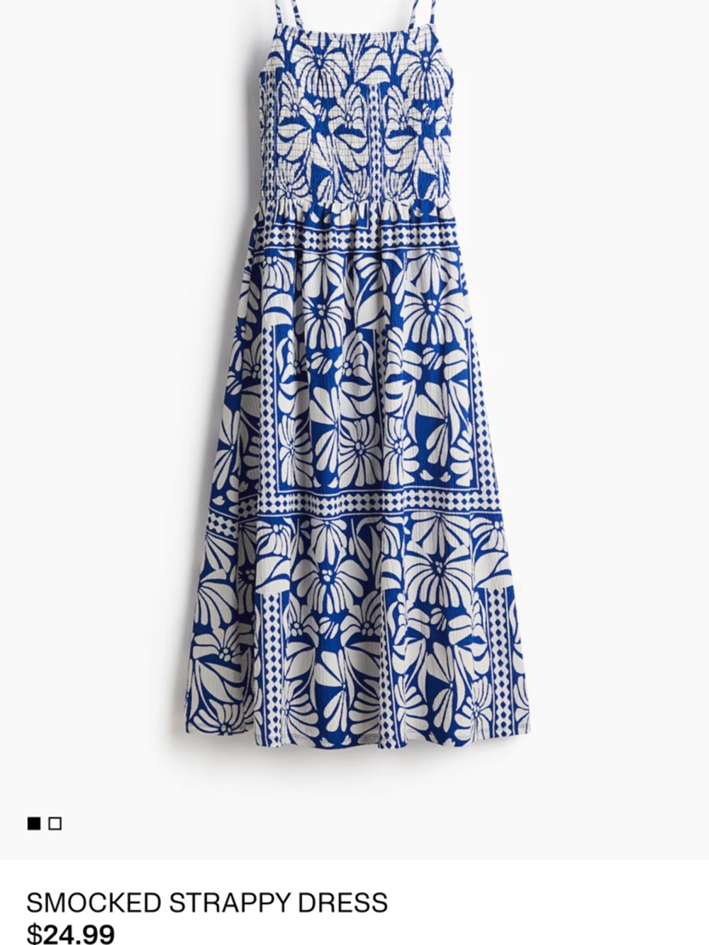 H&M Blue and White Smocked Strappy Dress